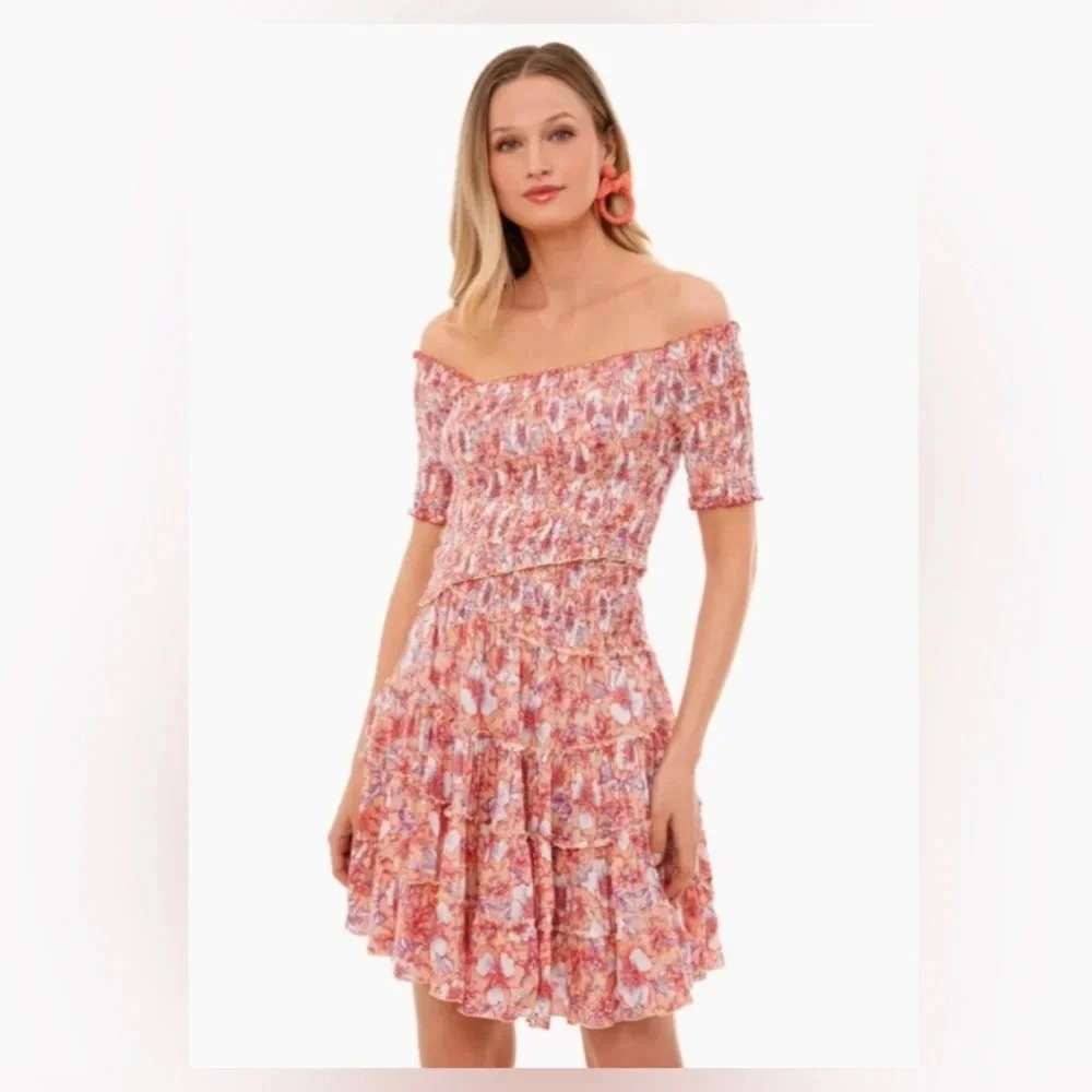 Poupette St Barth Dress Women’s XS Soledad Mini Yellow Dalia Floral Off Shoulder